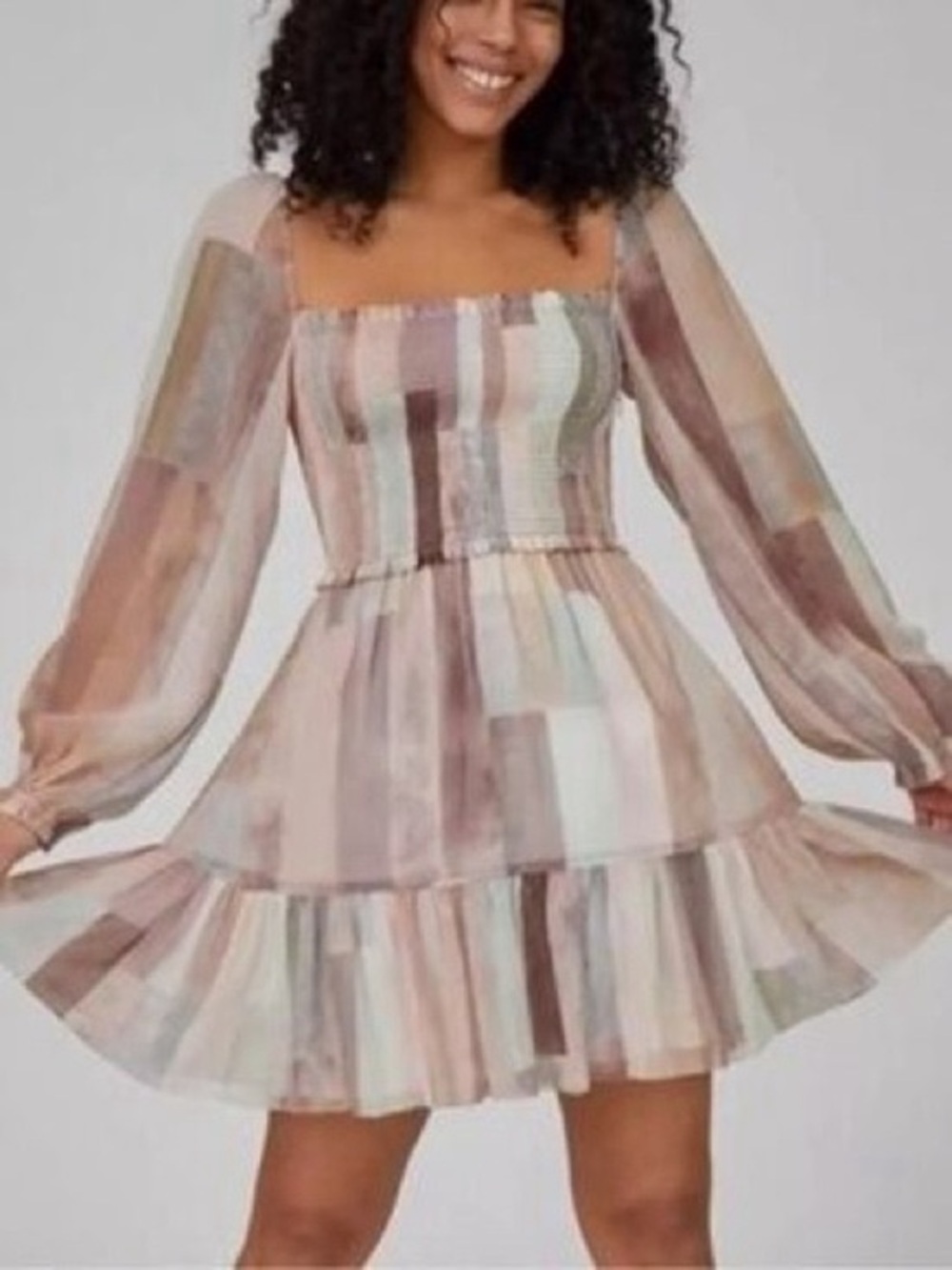Aritzia Wilfred Tempest Striped Pastel Square-Neck Mini Dress NWT Small